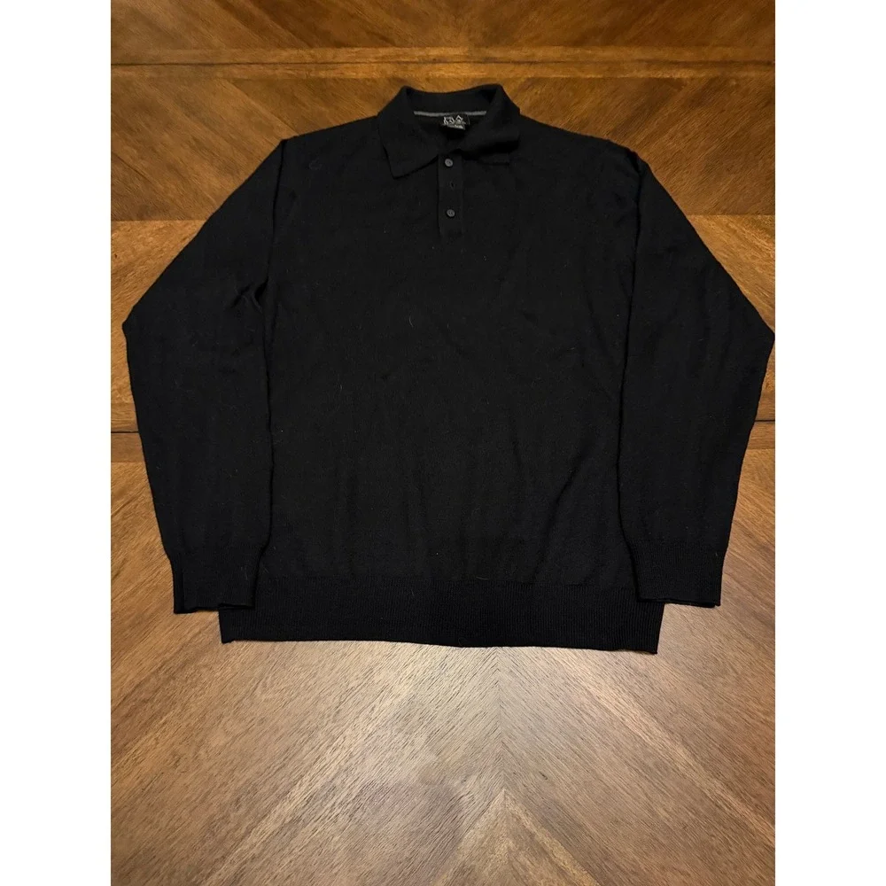 Jos A Bank Signature Collection Black 100% Italian Merino Wool Polo Sweater L